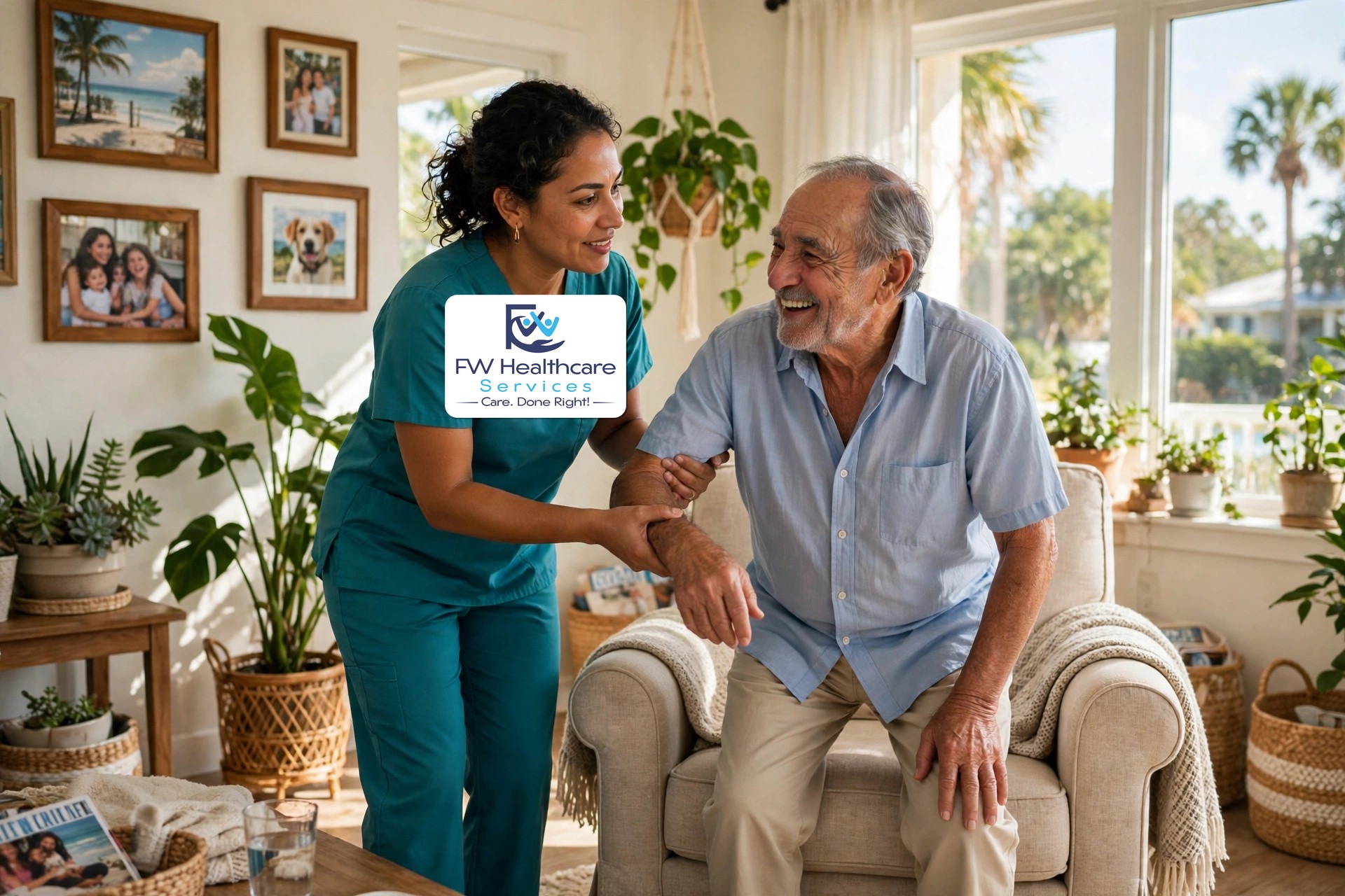 FW Healthcare caregiver helping a senior